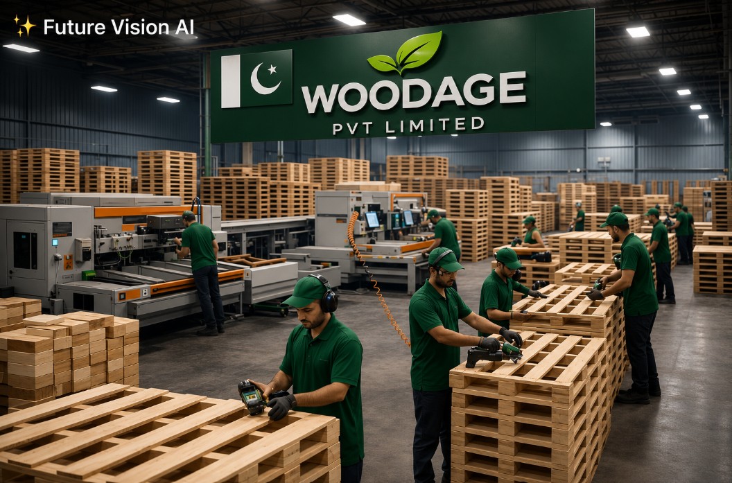 Woodage production floor with wooden pallet manufacturing in progress