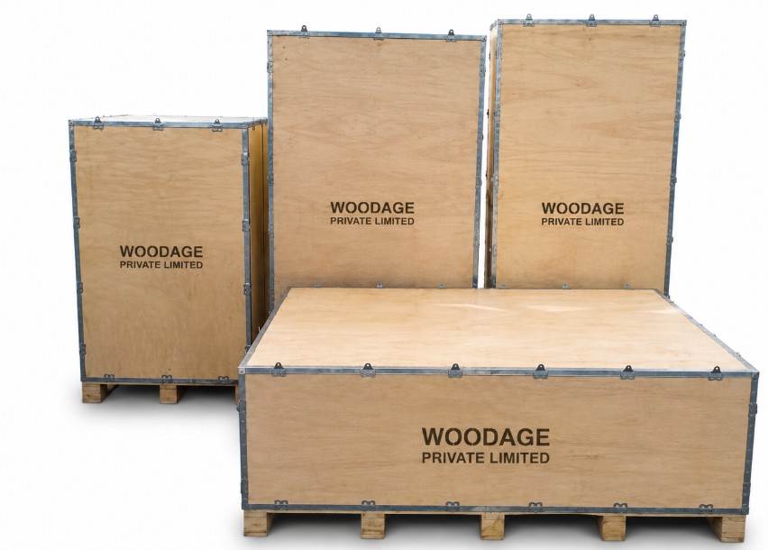 Nailless plywood boxes in multiple custom sizes by Woodage — first foldable plywood export boxes manufactured in Pakistan
